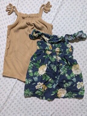 GUC Old Navy Floral Smocked Floral Dress & Tan Romper Sz 12-18 M Infant Girl *N1